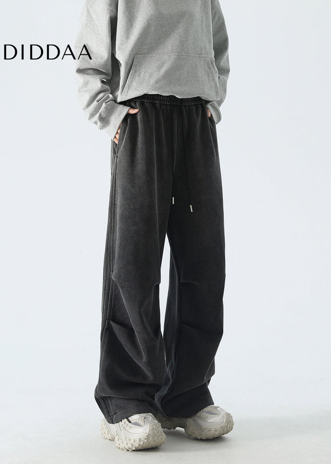 Black Distressed Loose Fit Casual Pants for Men - Unisex Sweatpants