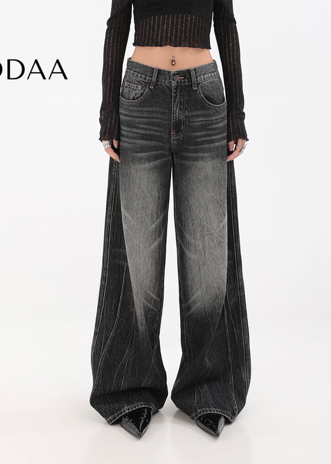 Black Distressed Loose Fit Straight Leg Jeans - S / Black - Women’s Jeans