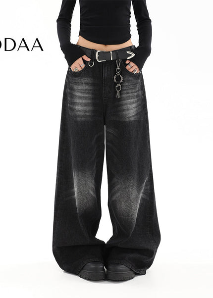 Black Distressed Loose Fit Straight Leg Jeans - S / Black - Women’s Jeans