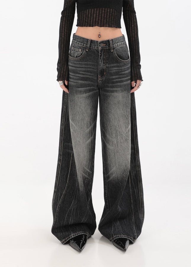 Black Distressed Loose Fit Straight Leg Jeans - Women’s Jeans