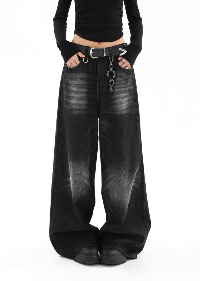 Black Distressed Loose Fit Straight Leg Jeans - Women’s Jeans