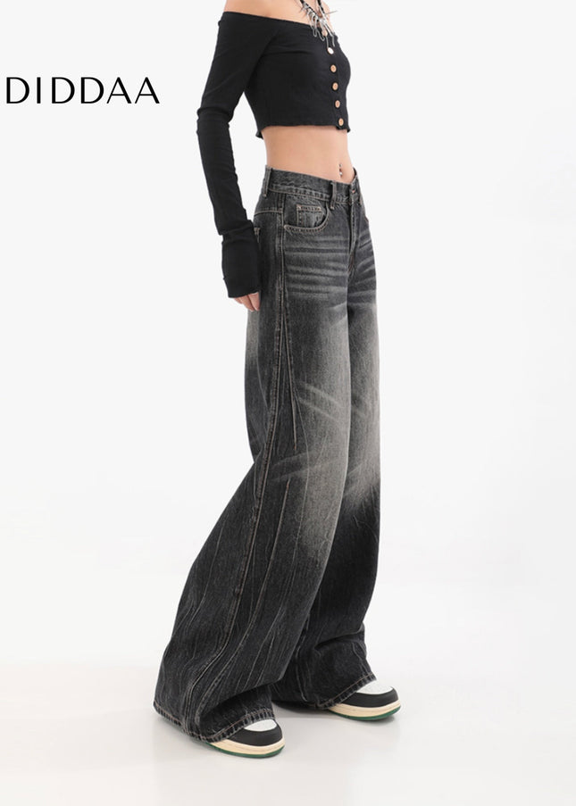 Black Distressed Loose Fit Straight Leg Jeans - Women’s Jeans