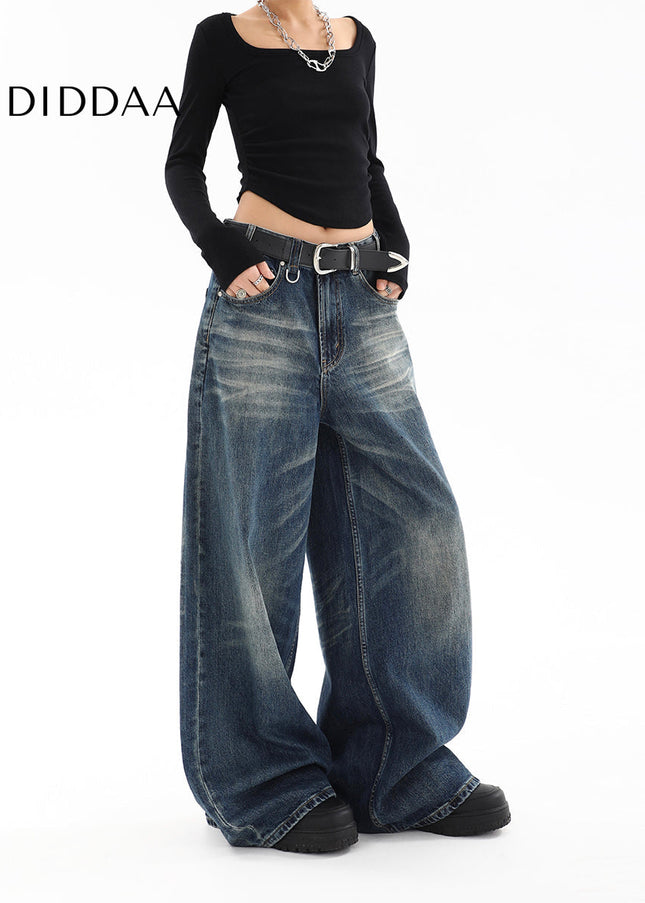 Black Distressed Loose Fit Straight Leg Jeans - Women’s Jeans