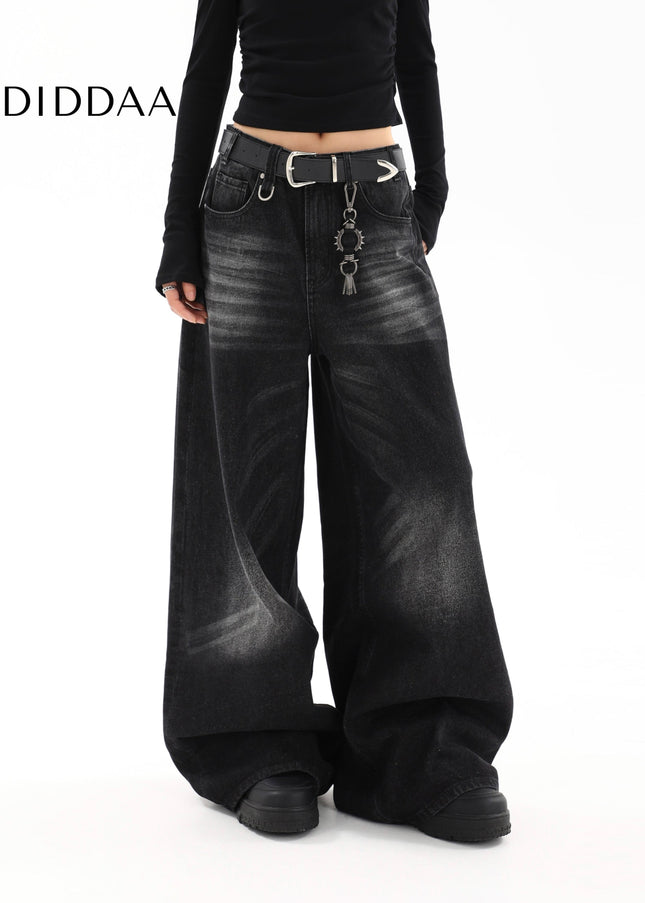 Black Distressed Loose Fit Straight Leg Jeans - Women’s Jeans