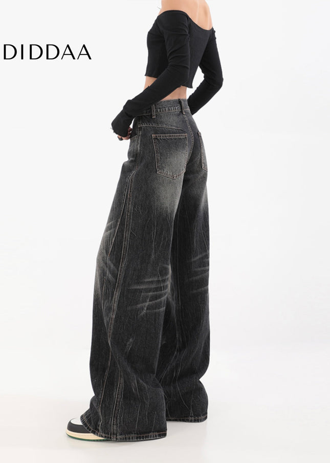 Black Distressed Loose Fit Straight Leg Jeans - Women’s Jeans