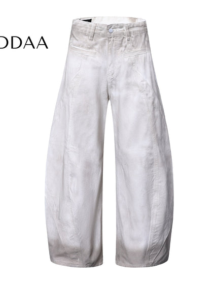 Black Distressed Loose Wide-Leg Scimitar Pants - S / White - Women’s Jeans