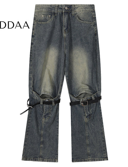 Black Distressed Micro Flared Ripped Jeans for Men - M / Blue - Men’s Jeans