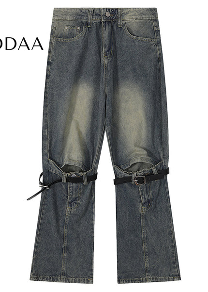 Black Distressed Micro Flared Ripped Jeans for Men - M / Blue - Men’s Jeans