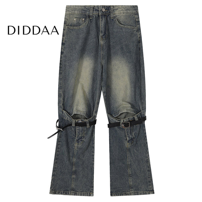 Black Distressed Micro Flared Ripped Jeans for Men - M / Blue - Men’s Jeans
