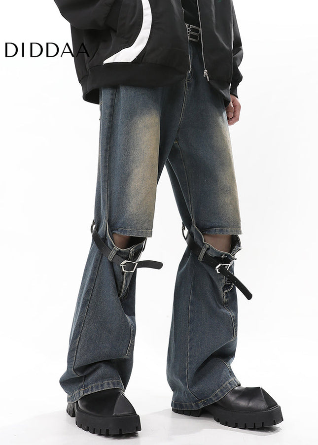 Black Distressed Micro Flared Ripped Jeans for Men - Men’s Jeans