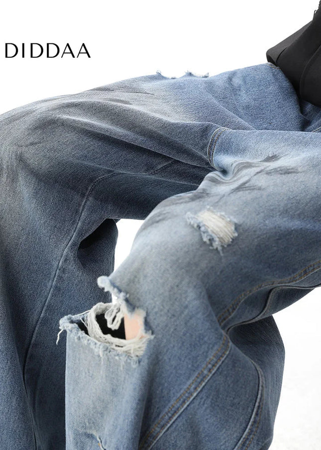 Black Distressed Mop Wide-Leg Wasteland Style Jeans - Men’s Jeans