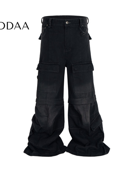 Black Distressed Multi-Pocket Cargo Jeans for Men - M / Black - Women’s Jeans