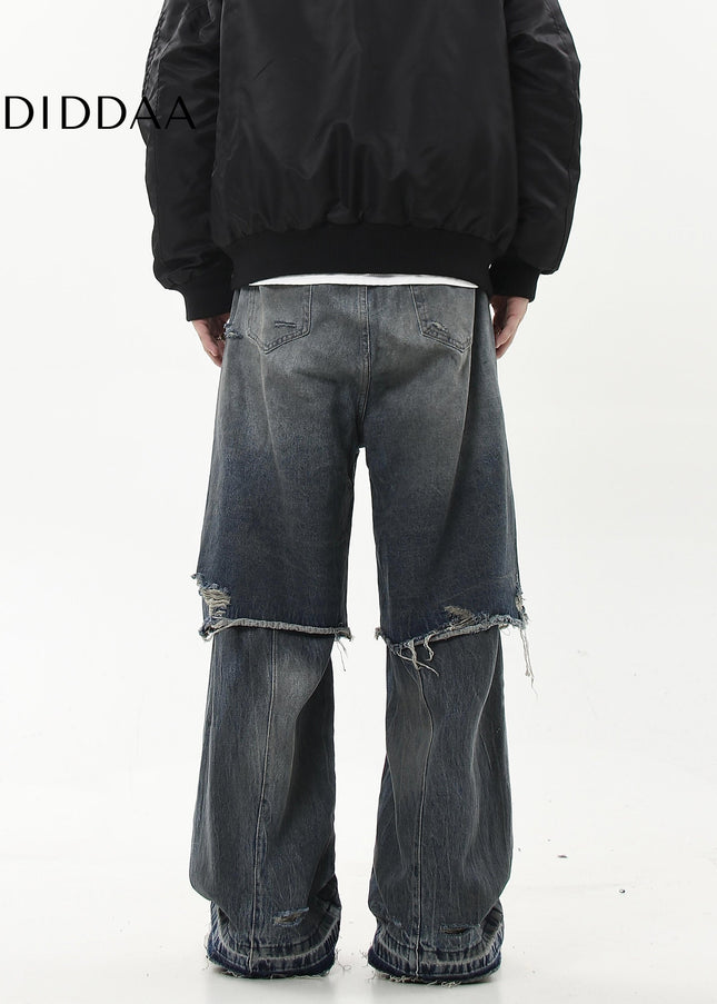 Black Distressed Ripped Two-Piece Straight-Leg Jeans - Women’s Jeans