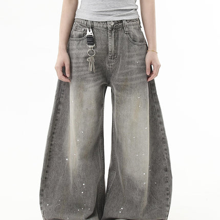 Black Distressed Splash Ink Wide Leg Cutlass Jeans - Women’s Jeans