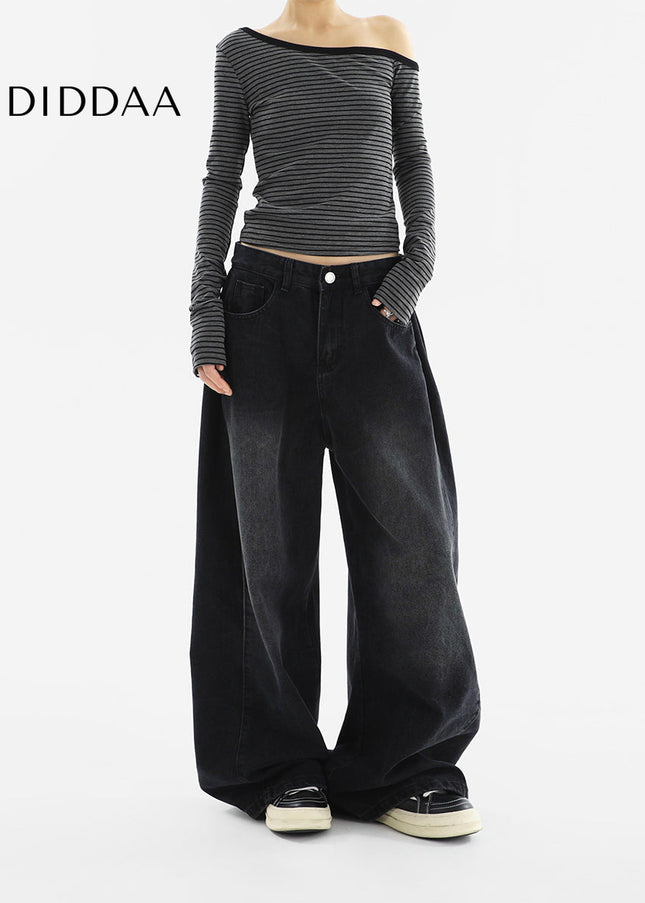 Black Distressed Straight Leg Jeans for Women - Women’s Jeans