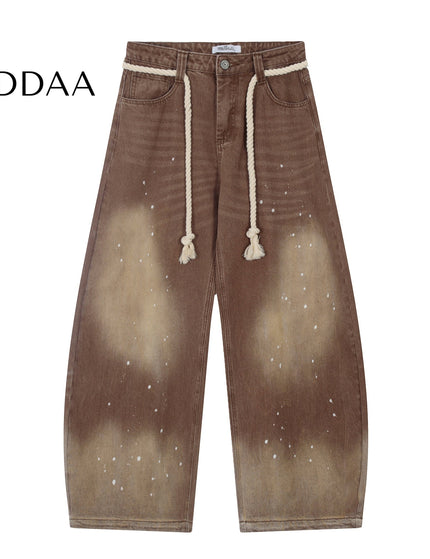 Black Distressed Vintage Wide Leg Jeans - M / Brown - Women’s Jeans