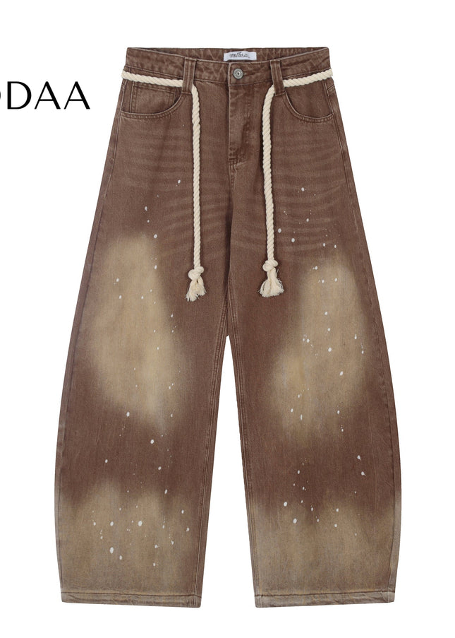 Black Distressed Vintage Wide Leg Jeans - M / Brown - Women’s Jeans