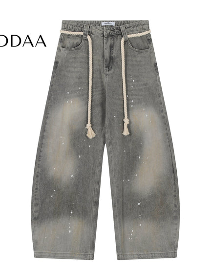 Black Distressed Vintage Wide Leg Jeans - M / Grey - Women’s Jeans