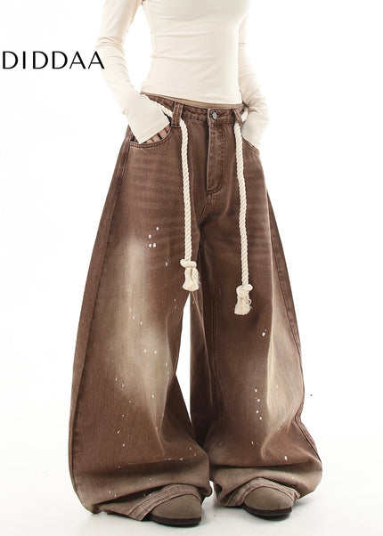 Black Distressed Vintage Wide Leg Jeans - Women’s Jeans