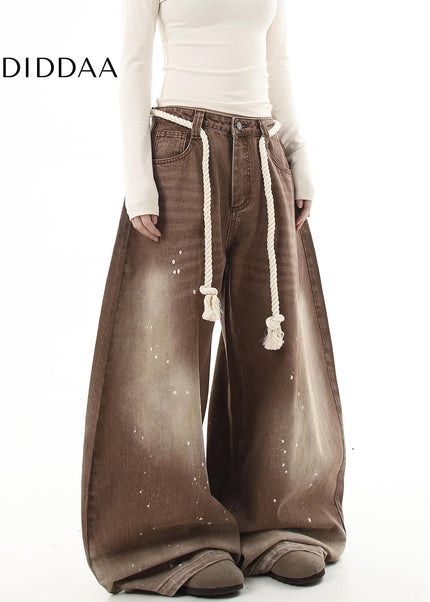 Black Distressed Vintage Wide Leg Jeans - Women’s Jeans