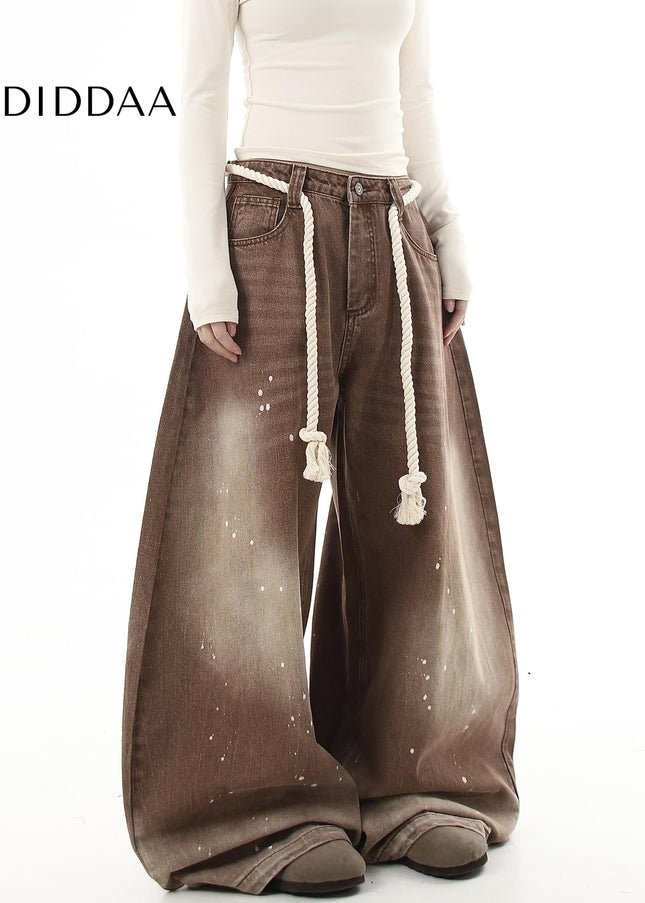 Black Distressed Vintage Wide Leg Jeans - Women’s Jeans