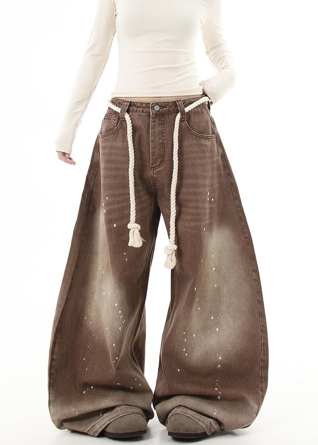 Black Distressed Vintage Wide Leg Jeans - Women’s Jeans