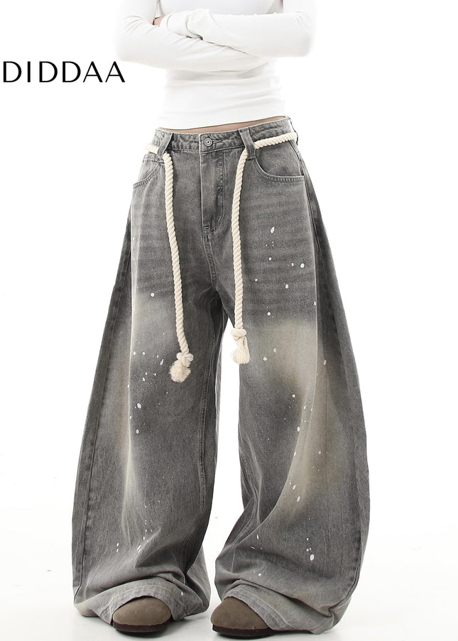 Black Distressed Vintage Wide Leg Jeans - Women’s Jeans