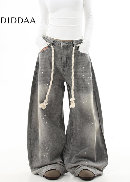 Black Distressed Vintage Wide Leg Jeans - Women’s Jeans