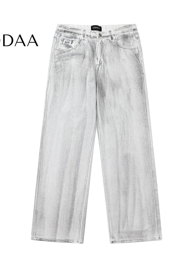 Black Distressed Wide-Leg High Street Jeans - S / White - Women’s Jeans