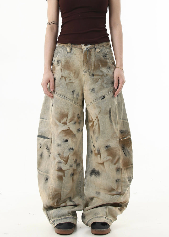 Black Distressed Wide Leg Scimitar Jeans Unisex - Women’s Jeans