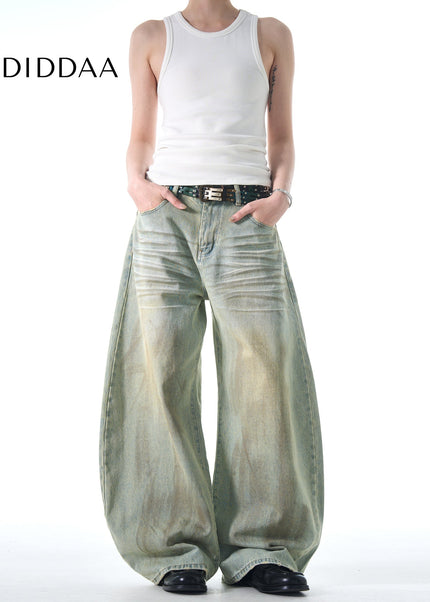 Black Distressed Wide-Leg Scythe Jeans for Men and Women - Men’s Jeans