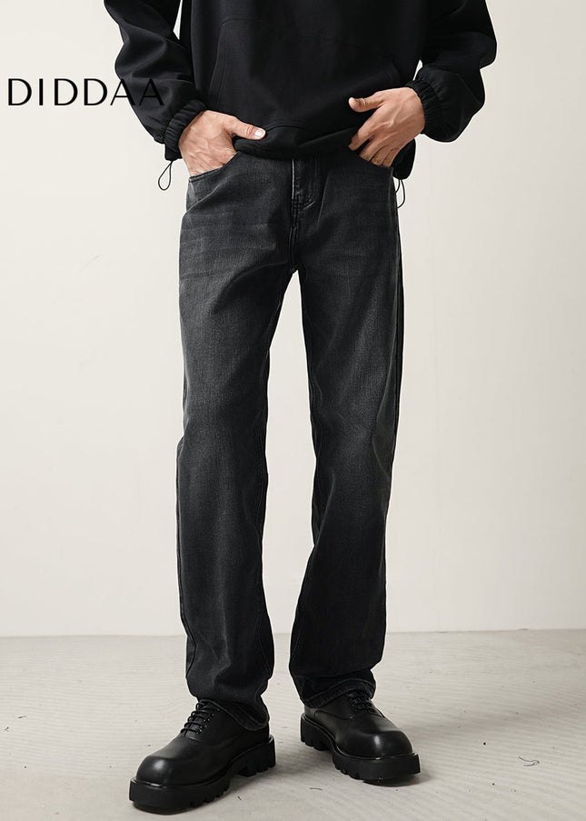 Black Drape Loose Straight Leg Jeans for Men - Men’s Jeans