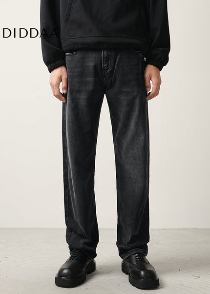 Black Drape Loose Straight Leg Jeans for Men - Men’s Jeans