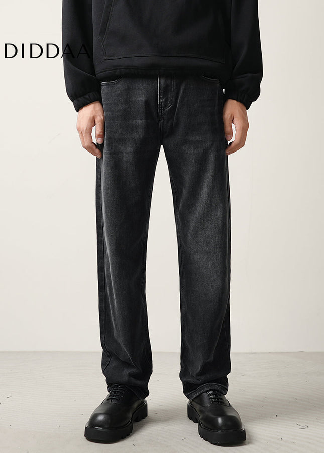 Black Drape Loose Straight Leg Jeans for Men - Men’s Jeans