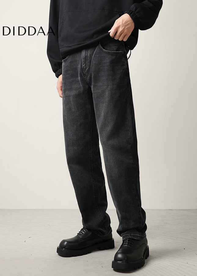 Black Drape Loose Straight Leg Jeans for Men - Men’s Jeans