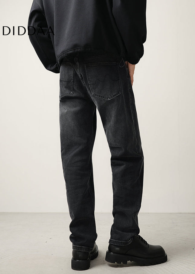 Black Drape Loose Straight Leg Jeans for Men - Men’s Jeans