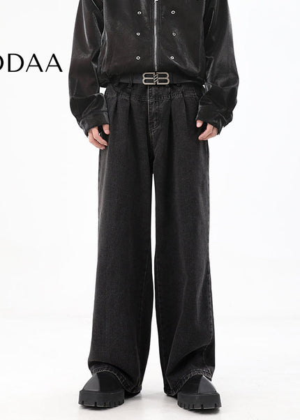 Black Drape Wide Leg Jeans for Men’s Autumn Fashion - M / Black - Men’s Jeans