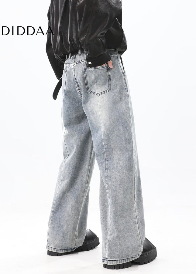 Black Drape Wide Leg Jeans for Men’s Autumn Fashion - Men’s Jeans