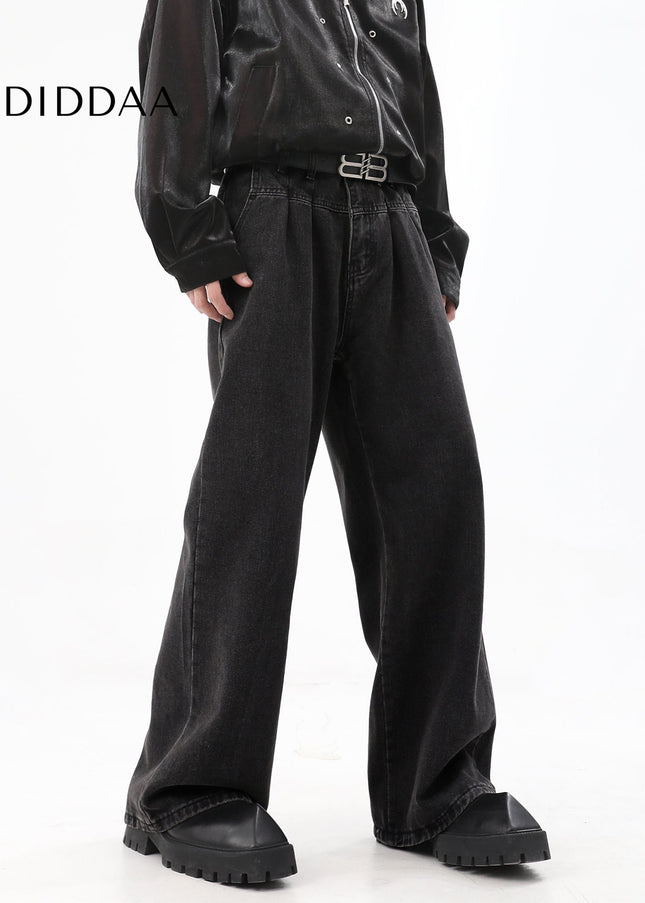 Black Drape Wide Leg Jeans for Men’s Autumn Fashion - Men’s Jeans
