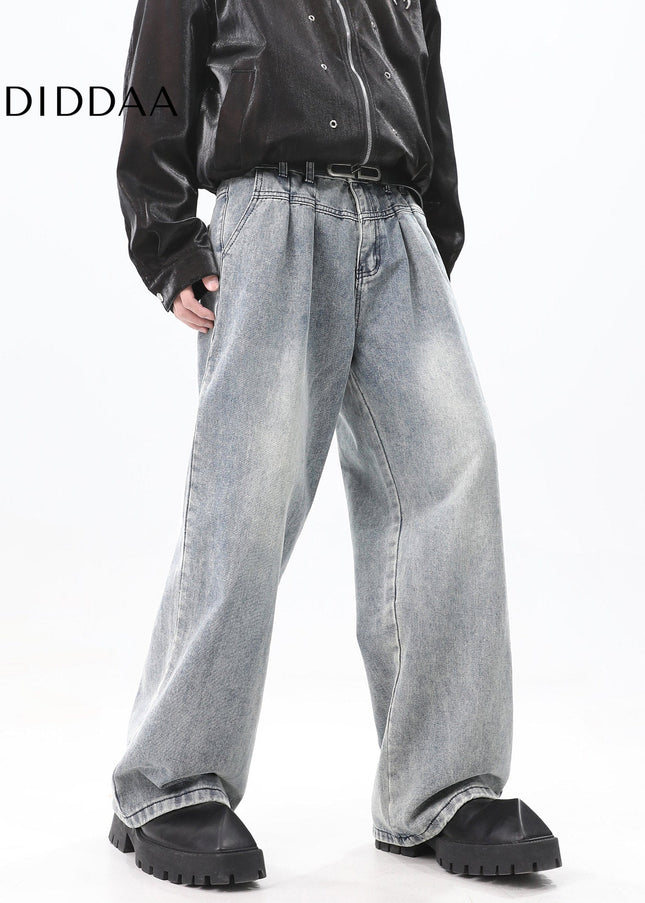 Black Drape Wide Leg Jeans for Men’s Autumn Fashion - Men’s Jeans