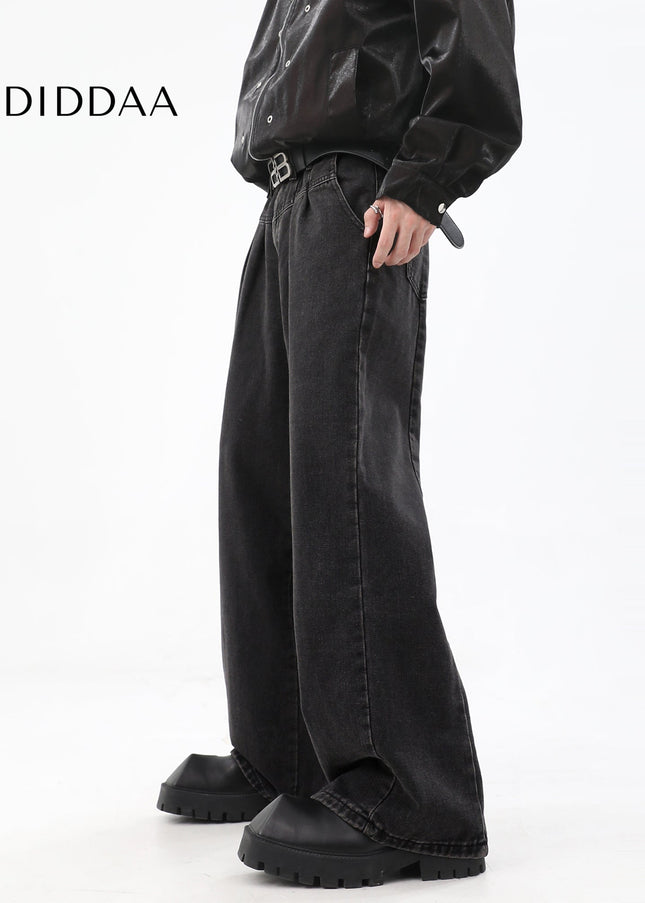 Black Drape Wide Leg Jeans for Men’s Autumn Fashion - Men’s Jeans