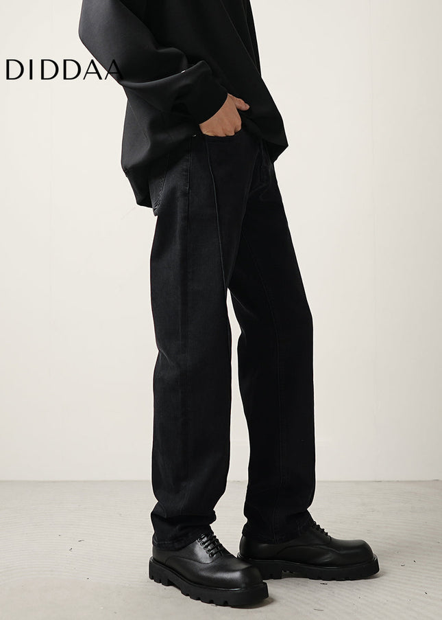 Black Draped Wide-Leg Jeans for Men Fall/Winter Trend - Men’s Jeans