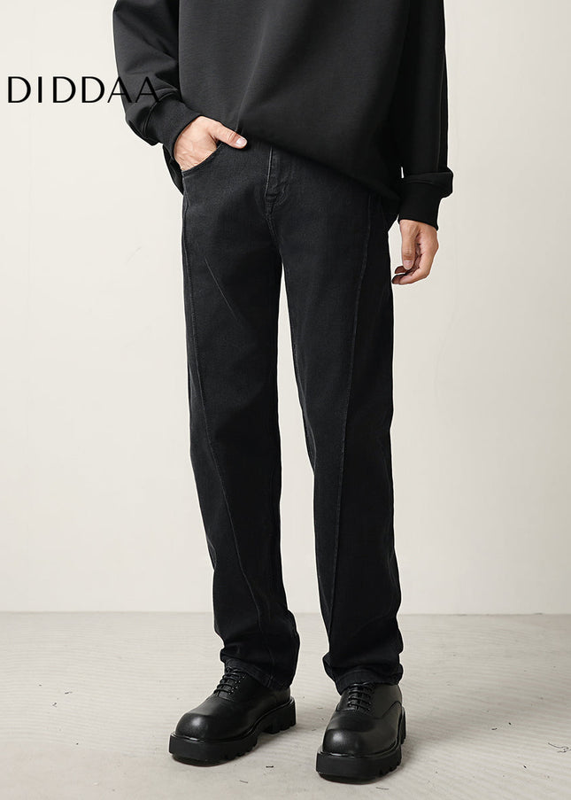 Black Draped Wide-Leg Jeans for Men Fall/Winter Trend - Men’s Jeans