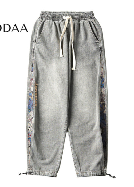 Black Embroidered Bear Cropped Harem Pants - M / Grey - Men’s Jeans