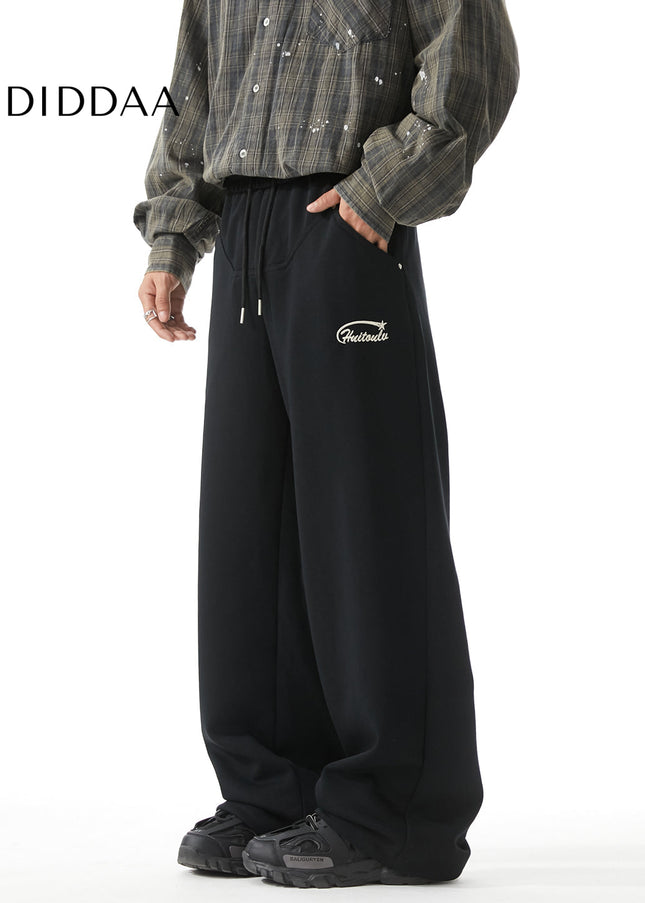 Black Embroidered Loose Fit Sweatpants for Men - Unisex Sweatpants