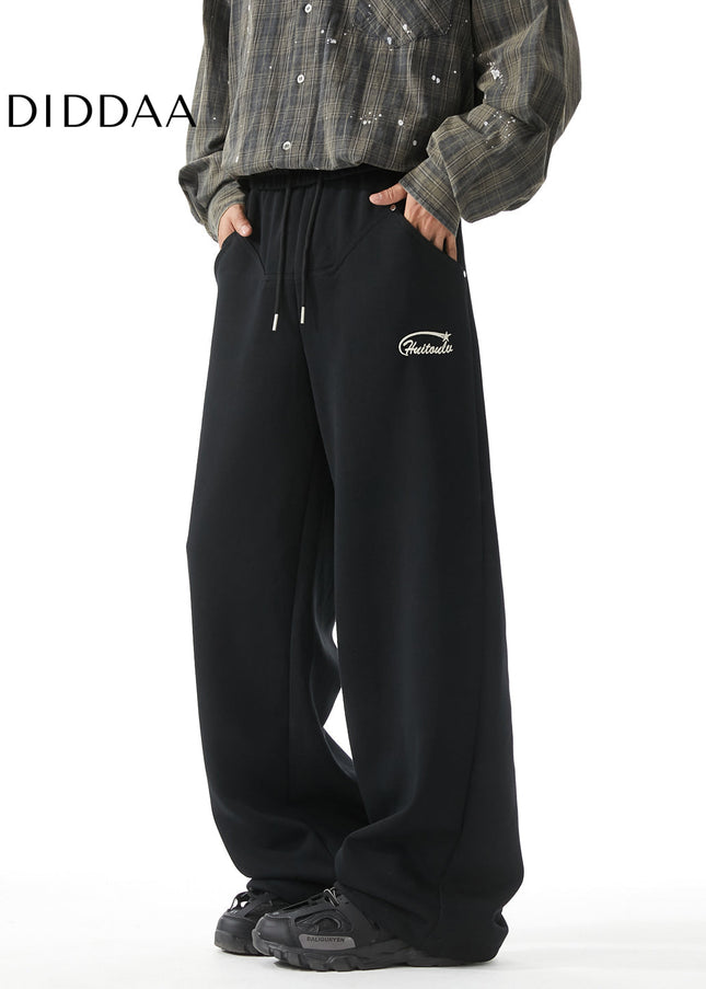 Black Embroidered Loose Fit Sweatpants for Men - Unisex Sweatpants
