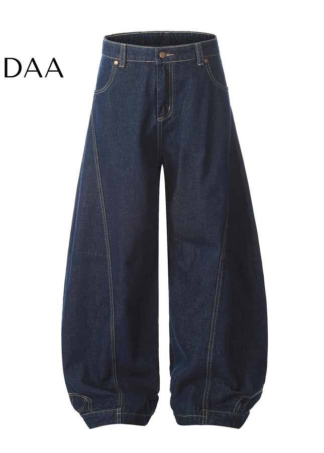 Black Embroidered Loose Wide-Leg Scimitar Jeans - S / Blue - Women’s Jeans