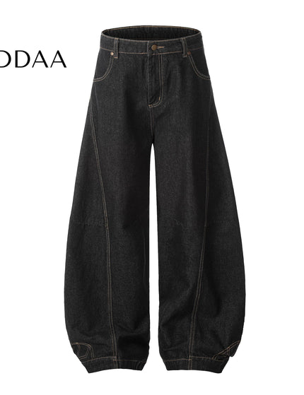 Black Embroidered Loose Wide-Leg Scimitar Jeans - S / Black - Women’s Jeans