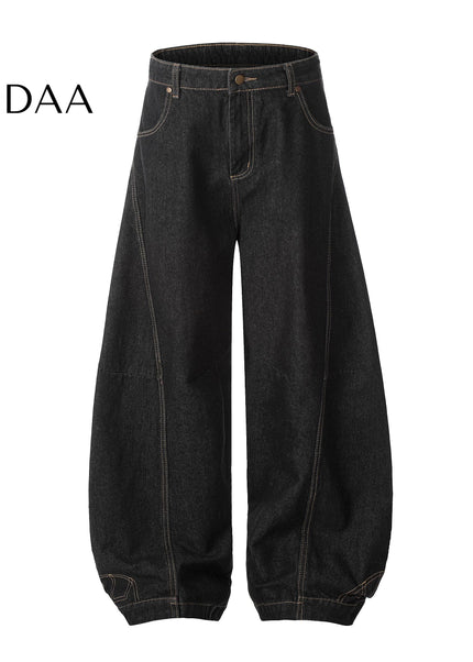 Black Embroidered Loose Wide-Leg Scimitar Jeans - S / Black - Women’s Jeans