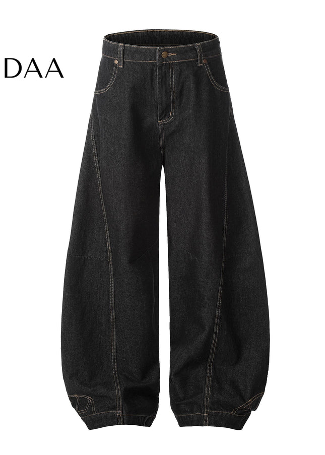 Black Embroidered Loose Wide-Leg Scimitar Jeans - S / Black - Women’s Jeans